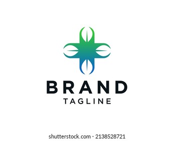 Healthcare Medical Logo. Cross and leaf icon combination. Flat Vector Logo Design Template Element