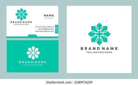 Healthcare Medical Logo. Cross and leaf icon combination logo and business card template