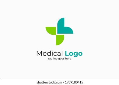 Healthcare Medical Logo, Cross sign and pinwheel combination, Flat Logo Design Template, vector illustration