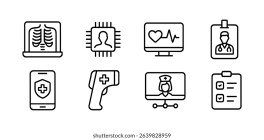 Healthcare, medical outline icon set. diagnosis, treatment icons linear collection