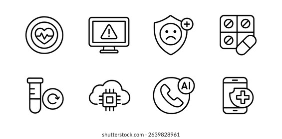 Healthcare, medical outline icon set. essential health, medicine, ai symbols collection