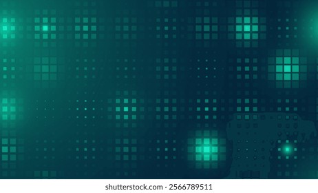 Healthcare Medical Pattern Background. Greenish Square Mosaic Pattern. Minimal Geometric Design Elements Background. Medical Tech Background. Vector Illustration.