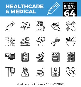Healthcare and medical pixel perfect icons base on 64PX. Outline style