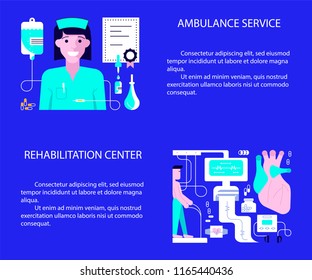 Healthcare medical professionals, medical help, diagnostics, analysis banners. Vector illustration eps 10