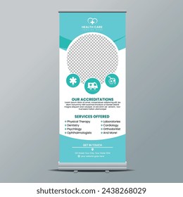 Diseño de roll up médico y sanitario, plantilla de stand y banner