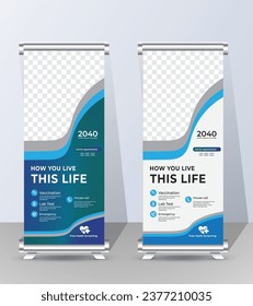 Healthcare and Medical Roll Up and Standee Design Banner, Corporate Medical Healthcare Roll Up Banner. Stock Vector business.