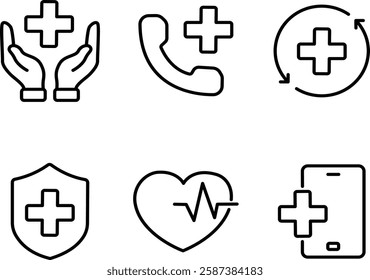 Healthcare and Medical Service Icons – Support, Protection, and Emergency Care Symbols.