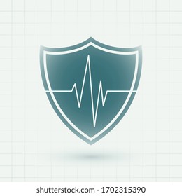healthcare medical shield with heartbeat lines symbol