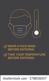 Healthcare Medical Sign: Please Wear A Mask, Take Temperature Before Entering Vector