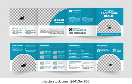 Healthcare and Medical Square Four-Fold Brochure Design Template, ideal for hospitals, clinics, and wellness centers. Clean and modern layout, fully customizable, and ready for high-quality printing.