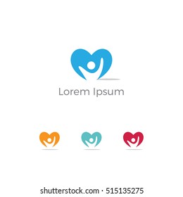 Healthcare & Medical symbol with heart shape.Heart Care logo, heart people vector logo template. people heart Vector illustration