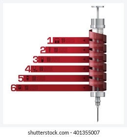 Healthcare And Medical With Syringe Spiral Tag Infographic Diagram Vector Design Template