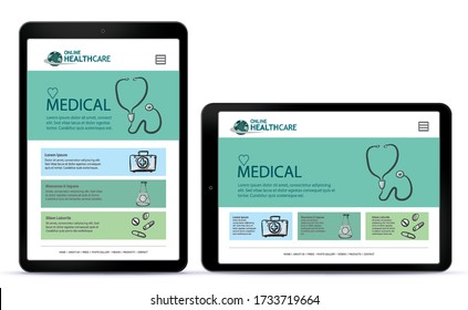 Diseño de la interfaz de usuario médica y de salud para la aplicación de Tablet PC. Posiciones horizontales y verticales.