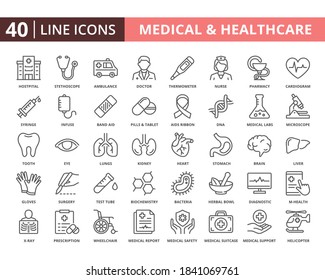 Healthcare and medical vector line icons set