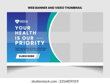 Healthcare medical video thumbnail and web banner template. Healthcare medical poster design.