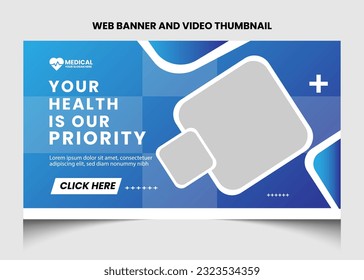 Healthcare or medical video thumbnail and web banner template design. Healthcare medical poster design.