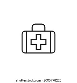 Healthcare and medicine concept. Line icon of medical suitcase with cross on front side of bag with handle 