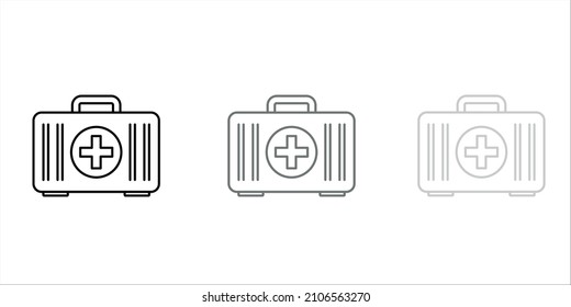 Healthcare and medicine concept. Line icon of medical suitcase with cross on front side of bag with handle 