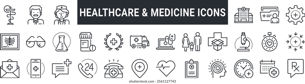 Healthcare Medicine Icons Set Line Style Vector Illustration Vector Illustration