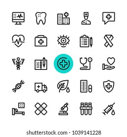 Healthcare, medicine, medical line icons set. Modern graphic design concepts, simple outline elements collection. 32x32 px. Pixel perfect. Vector line icons