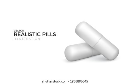 Healthcare and medicine poster. Web banner white pills on white background. Vector illustration