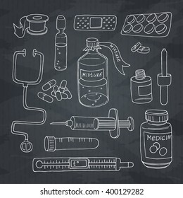 Healthcare and medicine things. Doodles. 
