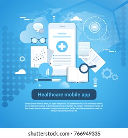 Healthcare Mobile App Template Web Banner With Copy Space Vector Illustration