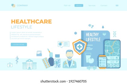 Healthcare, Monitoring, Natural life, Healthy lifestyle concepts. Medical help, physical activity, diet, sport, fitness, nutrition. Can use for web banner, landing page, web template.