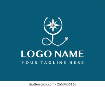 Healthcare Navigation Logo Stethoscope and Compass Star Design