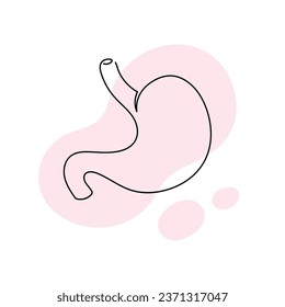 Healthcare one line concept. Vector healthcare linear illustration. Stomach intestine anatomy symbol silhouette on pink splash isolated on white background. Design for health care, gastroenterology