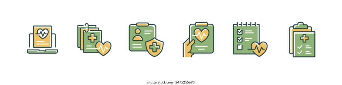 healthcare patient medical diagnosis record icon set health check-up analysis information clipboard medicine document vector illustration