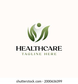 Healthcare People Leaf Logo Template Isolated in White Background
