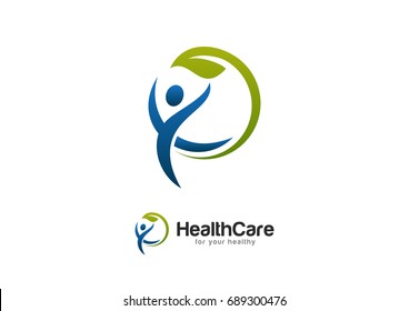 Healthcare People Leaf Logo Template Vector