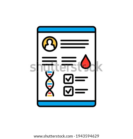 Healthcare personal data protection and security, information list or record with diagnosis. Vector medical checklist, clinic blood exam report. Confidential information about person health icon