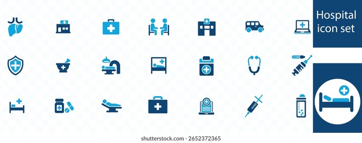 healthcare, pharmacy, doctor, medical and more. Medical Center linear icon collection. Minimal icons pack