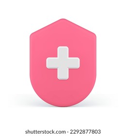 Healthcare pharmacy insurance medical health protection cross shield 3d icon realistic vector illustration. Medicine check safety treatment hospital guard drugs wellness doctor badge label