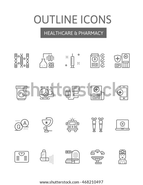 HEALTHCARE & PHARMACY ; Outline icons ,\
pictogram and symbol\
collection.
