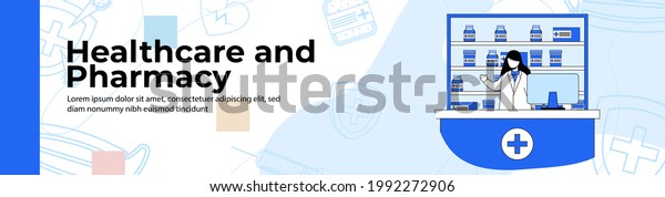 Healthcare Pharmacy Store Web Banner Design Stock Vector (Royalty Free ...