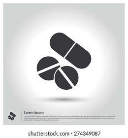 healthcare pills Icon, Flat pictograph Icon design gray background. Vector illustration.