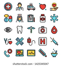 Healthcare Pixel Perfect  Color Line Icons, Vector Line Editable Stroke