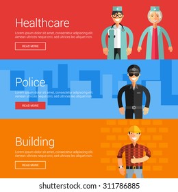 Healthcare. Police. Buliding. Flat Design Vector Illustration Concepts for Web Banners and Promotional Materials