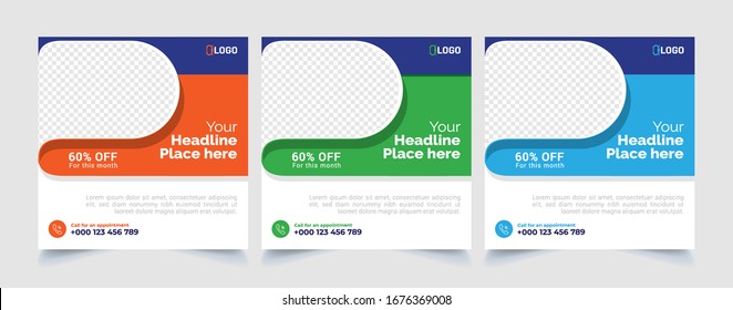 Healthcare post template. Medical promotion square web banner. Mail newsletter layouts. Social media healthcare post. Special offer banner. Sale and discount backgrounds. Medical vector template