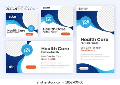 Healthcare post template. Medical promotion square web banner. Mail newsletter layouts. Social media healthcare post. Special offer banner. Sale and discount backgrounds. Medical vector template