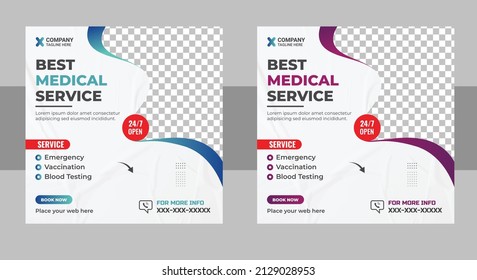 Healthcare post template. Medical promotion square web banner. Healthcare post social media template
