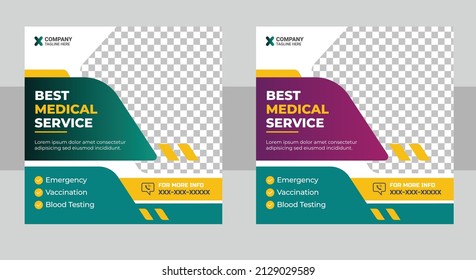 Healthcare post template. Medical promotion square web banner. Mail newsletter layouts. Social media healthcare post. Medical healthcare banner for flyer and social media post template
