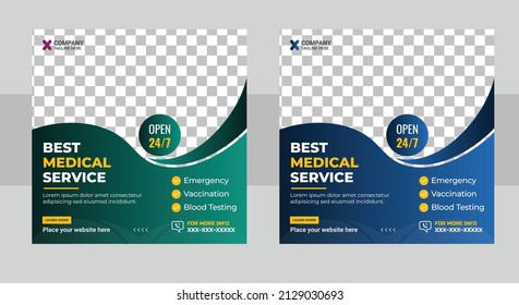 Healthcare post template. Medical promotion square web banner. Mail newsletter layouts. Social media healthcare post. Healthcare post social media template design