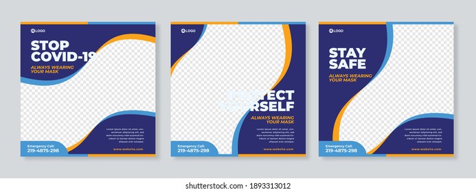 Healthcare Post Template Social Media Banners. Blue Background Color - Vector