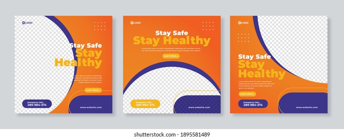 Healthcare Post Template Social Media Banners. Purple and orange background color - Vector