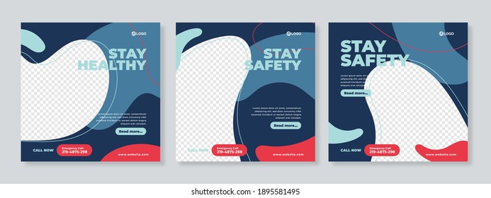 Healthcare Post Template Social Media Banners. Blue and dark background color - Vector