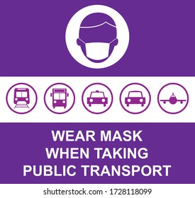 Healthcare Precaution Measures Wear Mask When Taking Public Transport Sign Vector